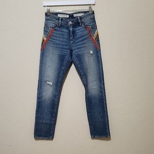 Pilcro and the Letterpress Red and Blue Skinny Jeans